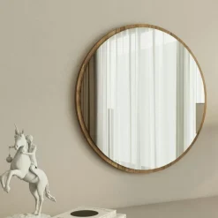 Miroir rond moderne avec cadre effet noyerØ60 cm CODY