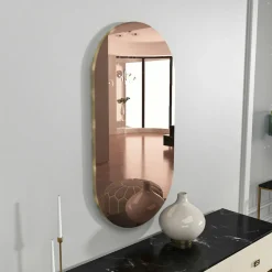 Miroir salle de bains ovale argenté, bordure dorée 85 cm CODY