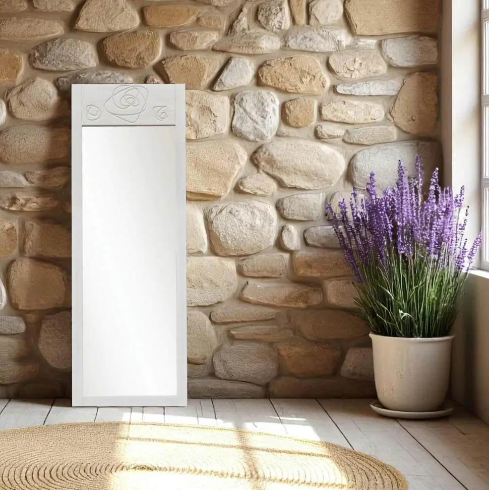 Miroir vertical blanc - motif rose HILO