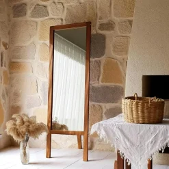 Miroir vertical sur pied - bois clair, 2 crochets HILO