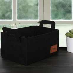 Panier de rangement gris en feutrine – avec poignées