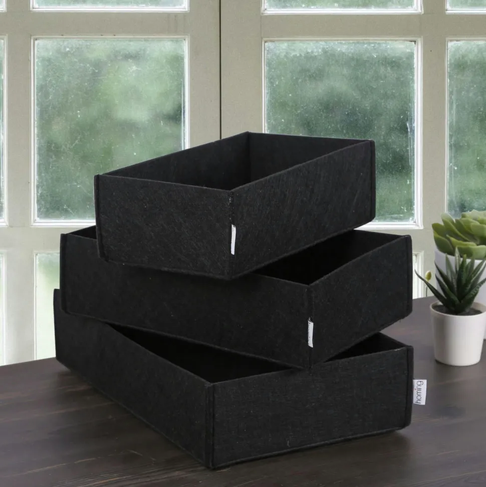 Panier de rangement noir en feutrine – lot de 3 tailles