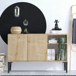 Petit buffet 2 portes effet chêne - avec niches JENA