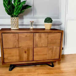 Petit buffet bois motif damier 120 cm OKA