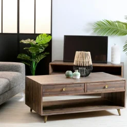 Petit buffet bois recyclé piètement effet laiton vieilli ADÉLAÏDE