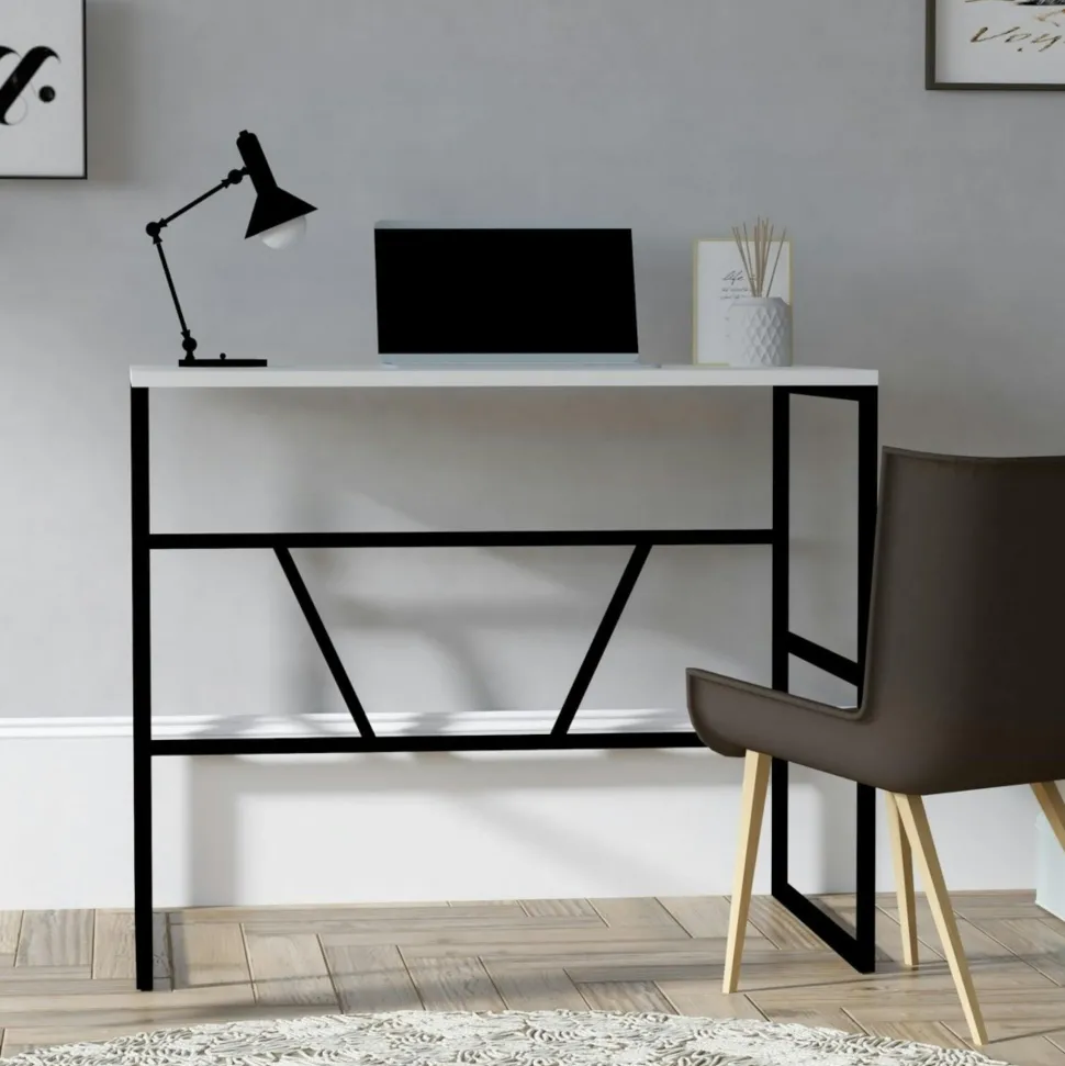Petit bureau moderne noir avec plateau blanc JENA