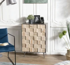 Petit meuble de rangement bois de sapin damier CARPATES