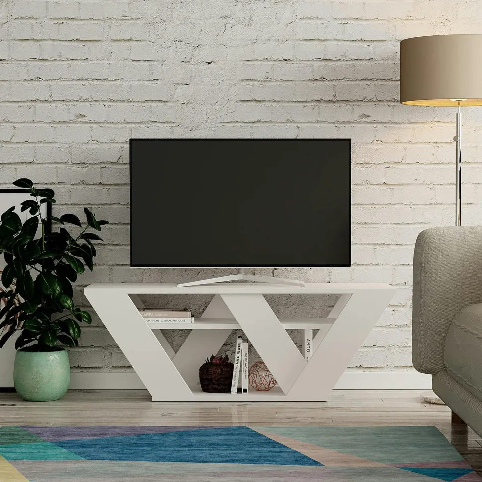 Petit meuble TV gris foncé avec rangement - pied en W MARFA