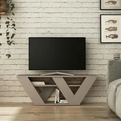 Petit meuble TV gris foncé avec rangement - pied en W MARFA
