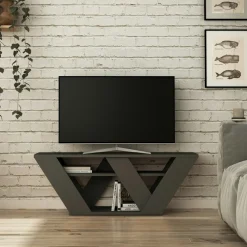 Petit meuble TV moka avec rangement - pied en W MARFA