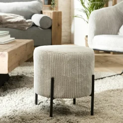 Petit tabouret en velours côtelé gris perle TIM