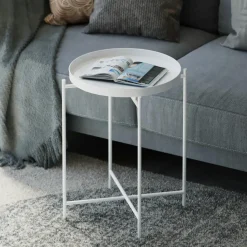 Petite table d'appoint blanche - structure ronde, métal SFAX