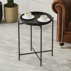 Petite table d’appoint dorée carrée, pieds croisés SFAX