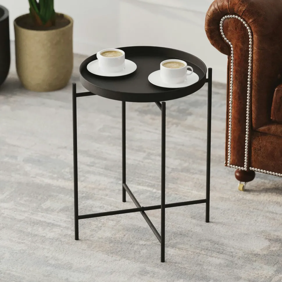 Petite table d’appoint grise carrée, pieds croisés SFAX