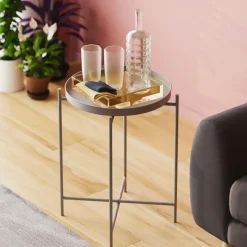 Petite table d’appoint noire - structure ronde, métal SFAX