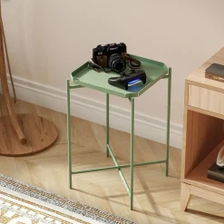 Petite table d’appoint verte carrée, pieds croisés SFAX