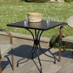 Petite table de jardin carrée 70x70 cm métal noir GIJON