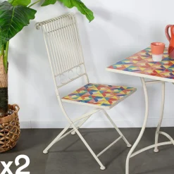 Petite table de jardin en mosaïque bleue et taupe (78x78 cm) GRENADE