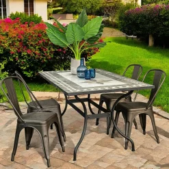 Petite table de jardin en mosaïque bleue et taupe (78x78 cm) GRENADE