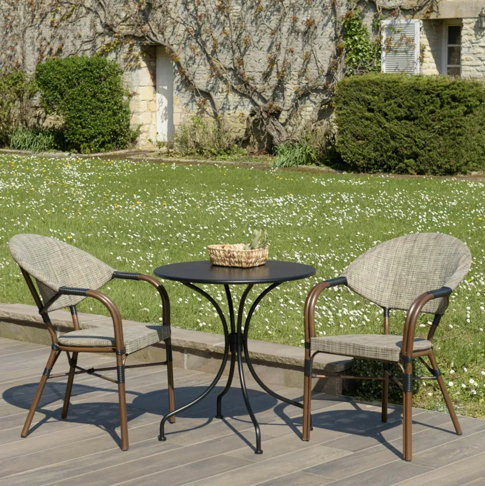 Petite table de jardin métal noir forme ronde D70 cm GIJON