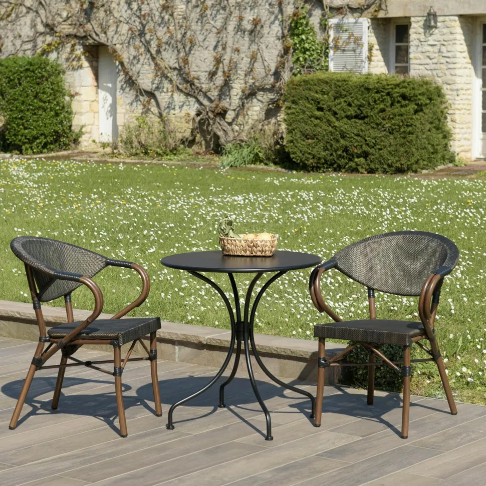 Petite table de jardin métal noir forme ronde D70 cm GIJON