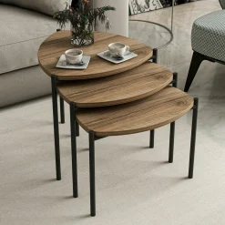 Petite table gigogne moderne effet noyer (lot de 3) JENA