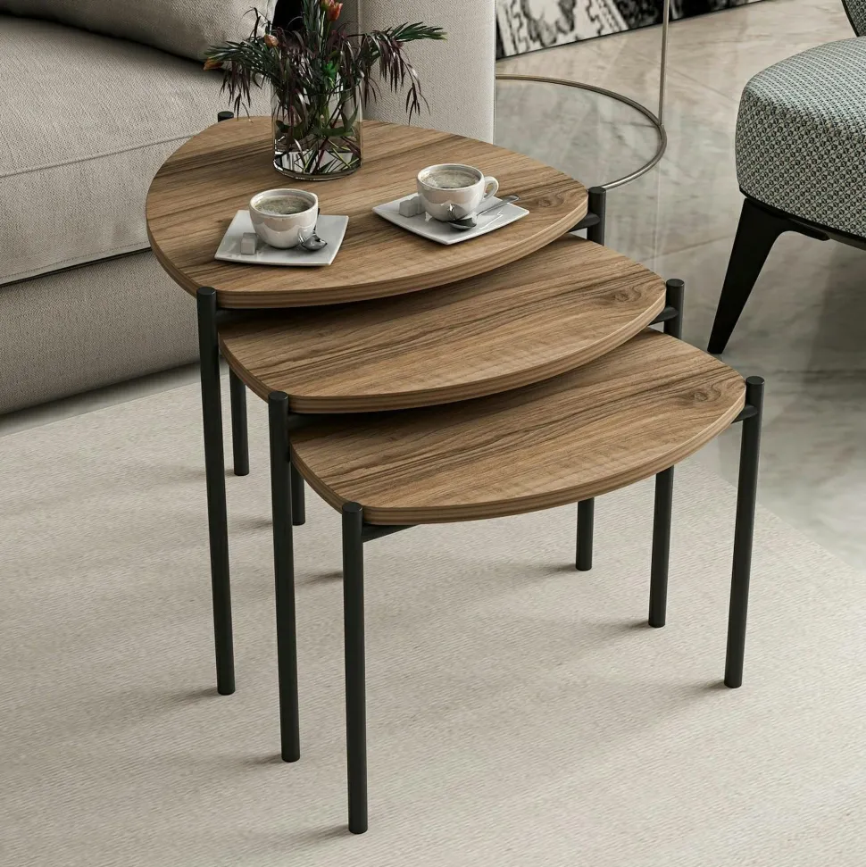 Petite table gigogne moderne effet noyer (lot de 3) JENA