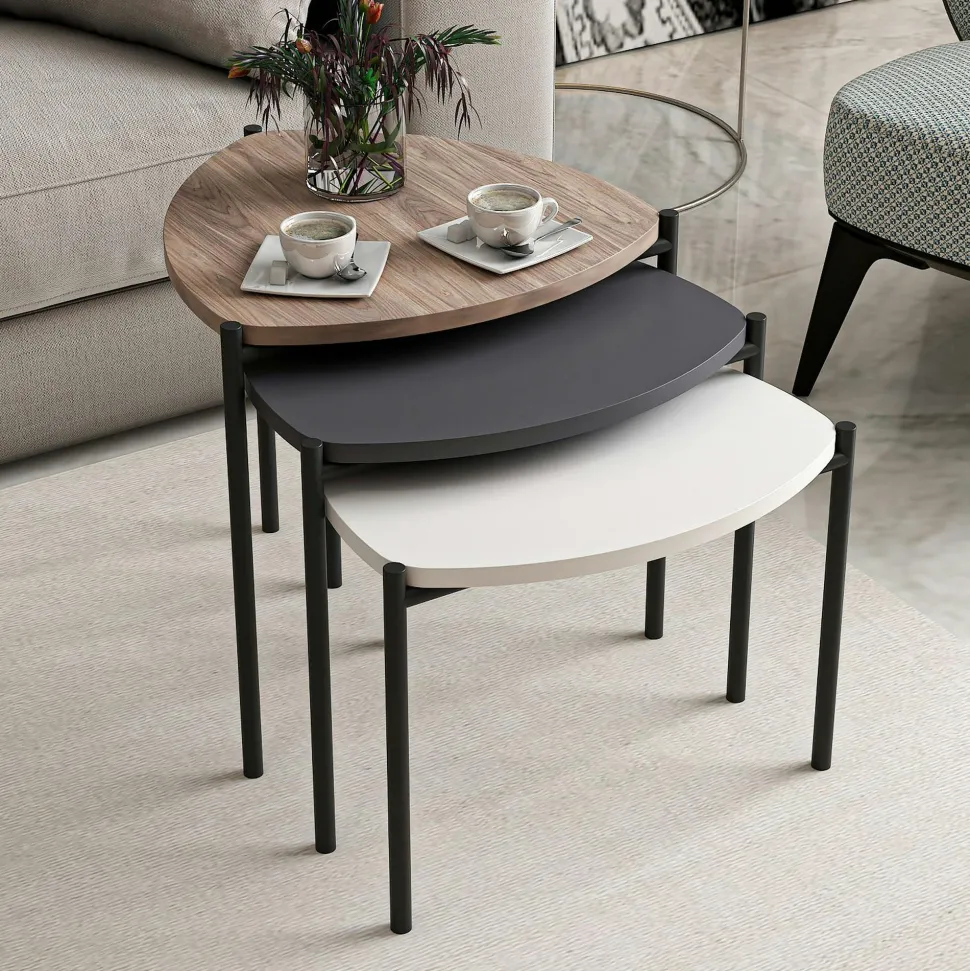 Petite table gigogne moderne effet noyer (lot de 3) JENA