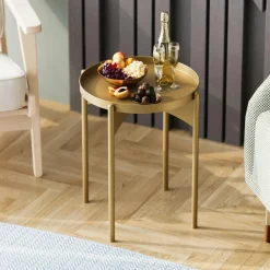 Petite table ronde dorée design & plateau assorti SFAX