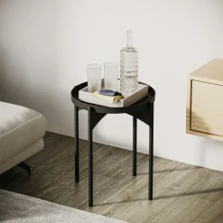 Petite table ronde noire design & plateau doré SFAX