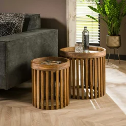 Petite table ronde striée (lot de 2) DELHI