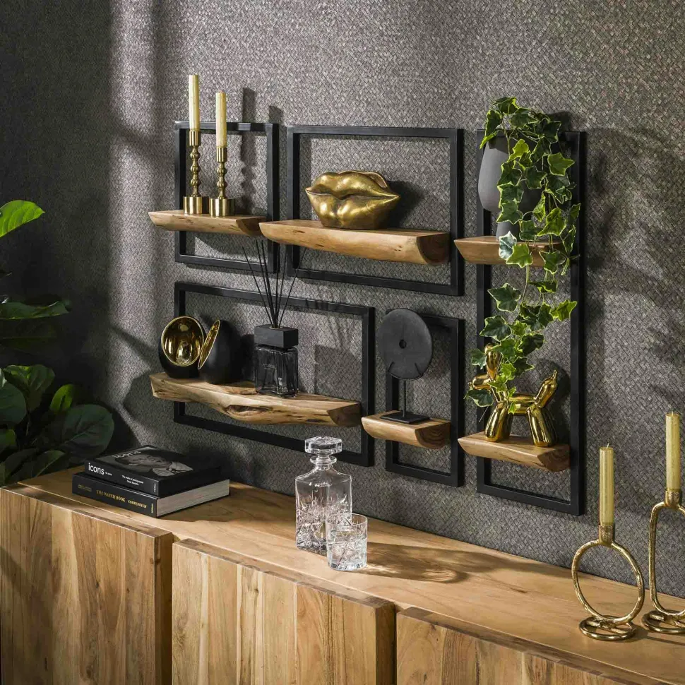 Petite étagère murale bois métal (lot de 5) MELBOURNE