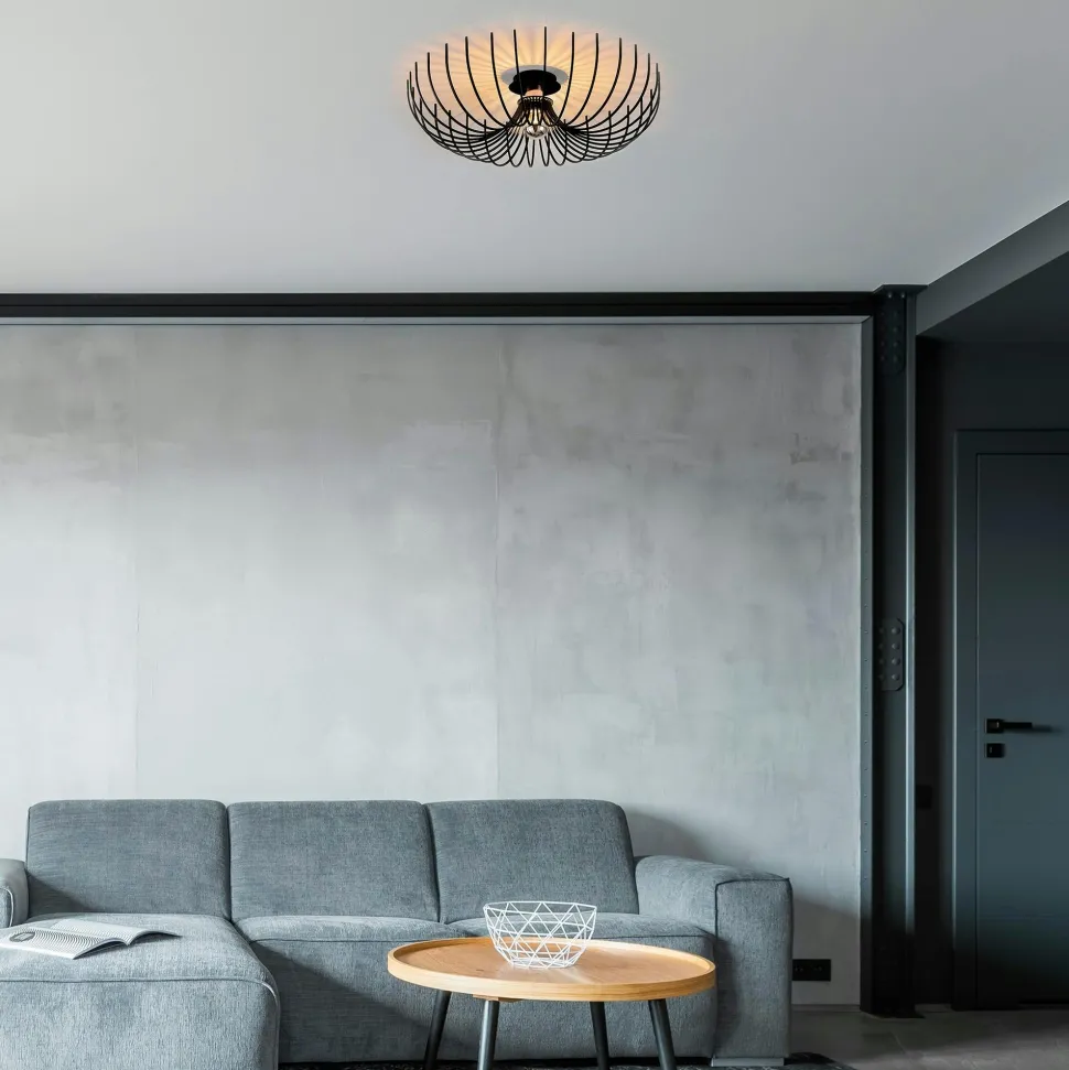 Plafonnier design métal noir filaire forme corolle ERZIN