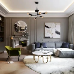 Plafonnier design noir mat, 6 lampes sur tiges MARATEA