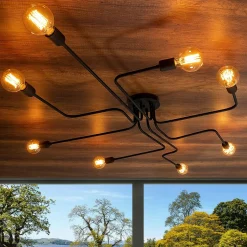 Plafonnier industriel noir – 8 lampes, design circuit MARATEA