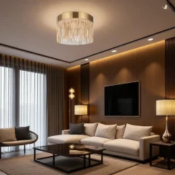Plafonnier moderne LED – double rang de franges dorées AMOS