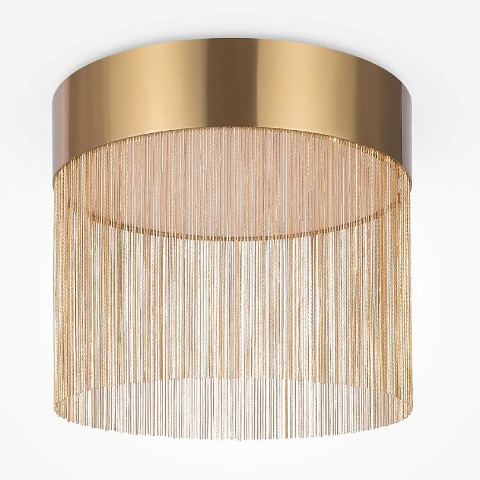 Plafonnier moderne rond – franges dorées & LED AMOS