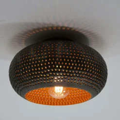 Plafonnier rond ajouré en métal brun sombre Ø35 cm JAVA