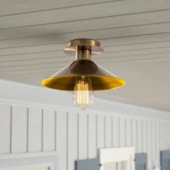 Plafonnier vintage métal brossé - intérieur or URLA
