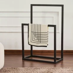 Porte-serviettes sur pied - 2 barres taupe, style design SFAX