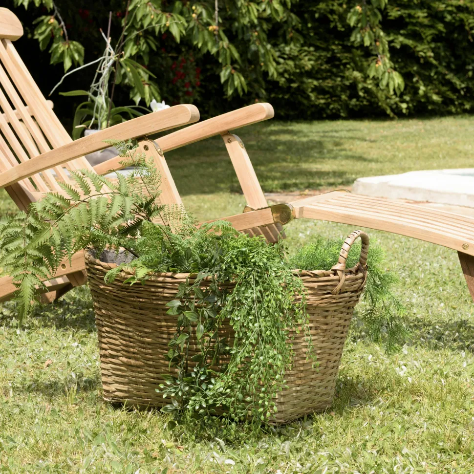 Pot de fleurs ovale bambou et béton avec anses HERCULE