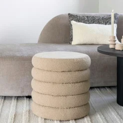 Pouf avec rangement, tissu bouclette beige BRUGES