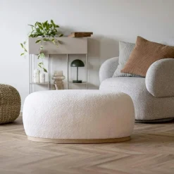Pouf blanc forme organique sur base en bois BRUGES