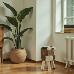 Pouf bois de teck peau LAMPANG