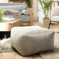 Pouf carré en velours côtelé gris perle TIM