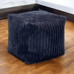 Pouf carré velours grosses côtes anthracite VISBY