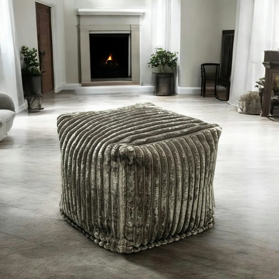 Pouf carré velours grosses côtes kaki VISBY