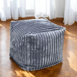 Pouf carré velours grosses côtes gris VISBY