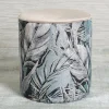 Pouf de salon motif feuillage beige et gris