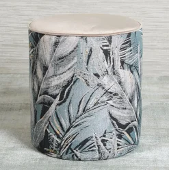 Pouf de salon motif feuillage beige et gris